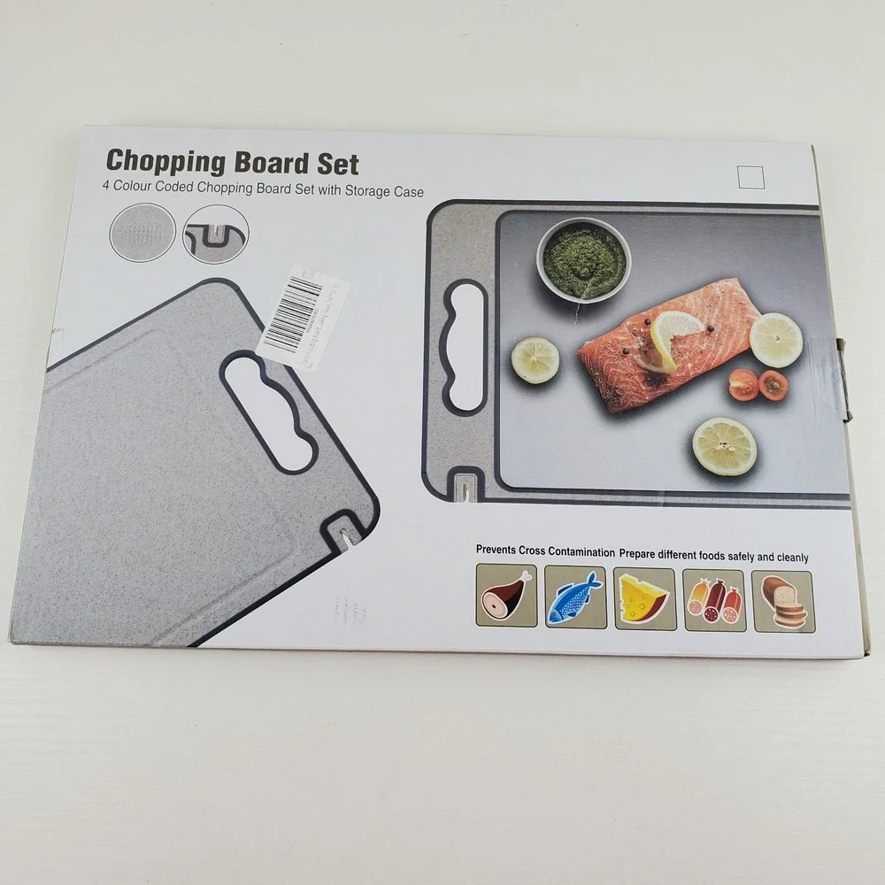 NEW!! Four Color Coded Chopping/Cutting‎ Board Set With Storage Case